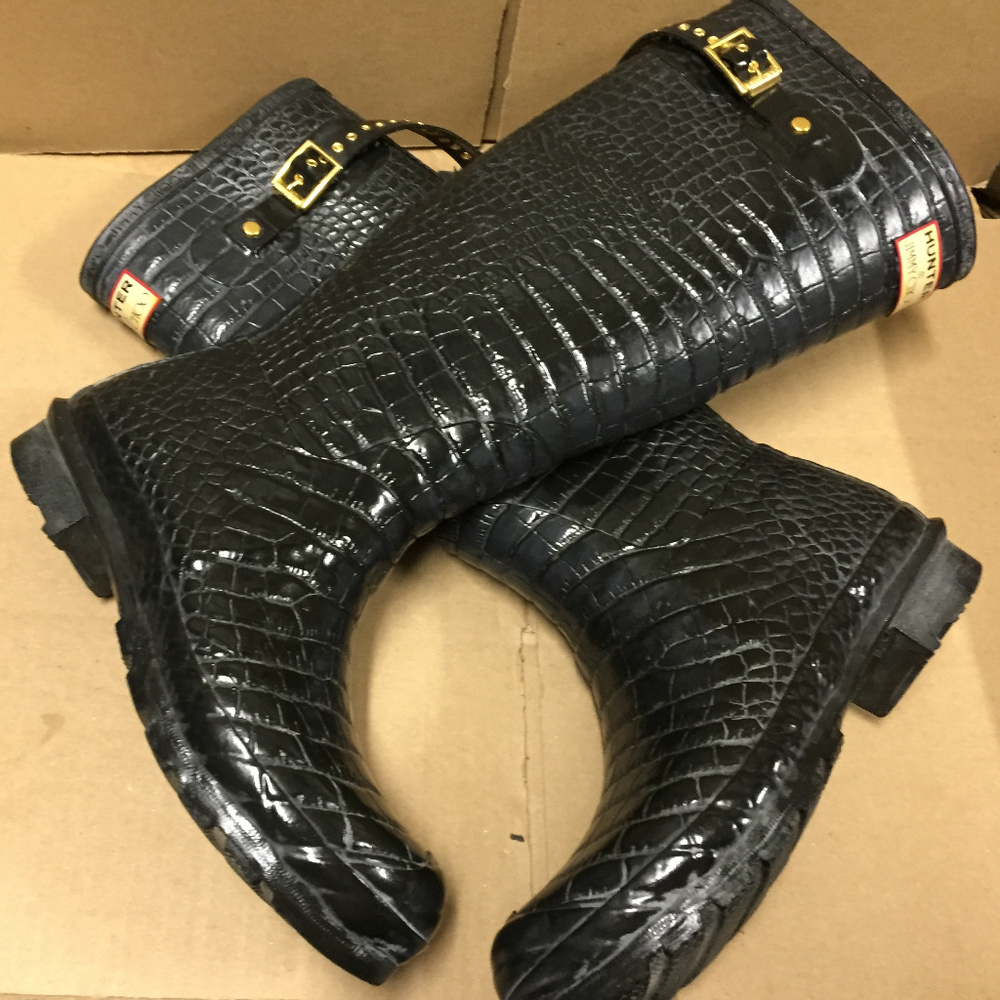 Hunter Jimmy Choo Black Croc Rain Boots Women's 10